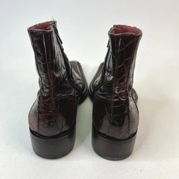 JO GHOST Men's Brown Crocodile Embossed Leather Square Toe Ankle Boots Size‎ 39
